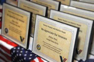 Certificates for the Veterans Day observance at Allerton House in Hingham