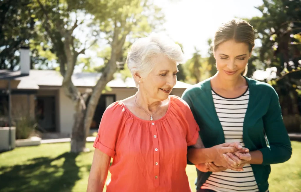 mother and daughter walking together