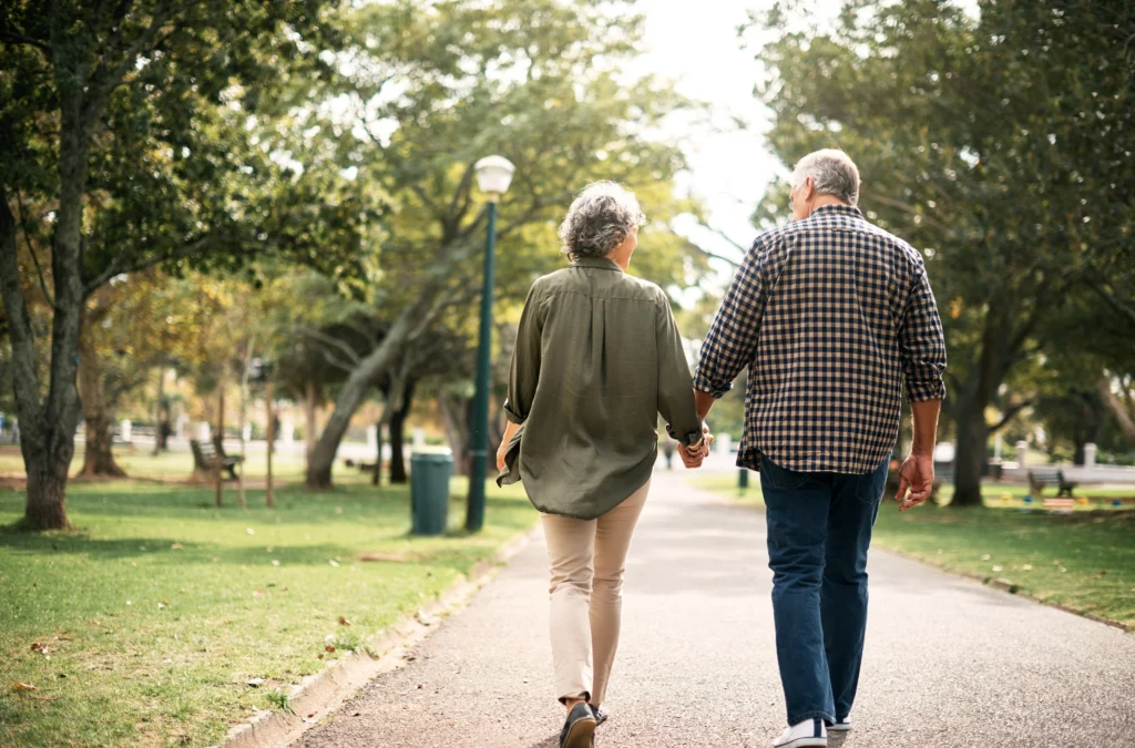 Senior couple walking